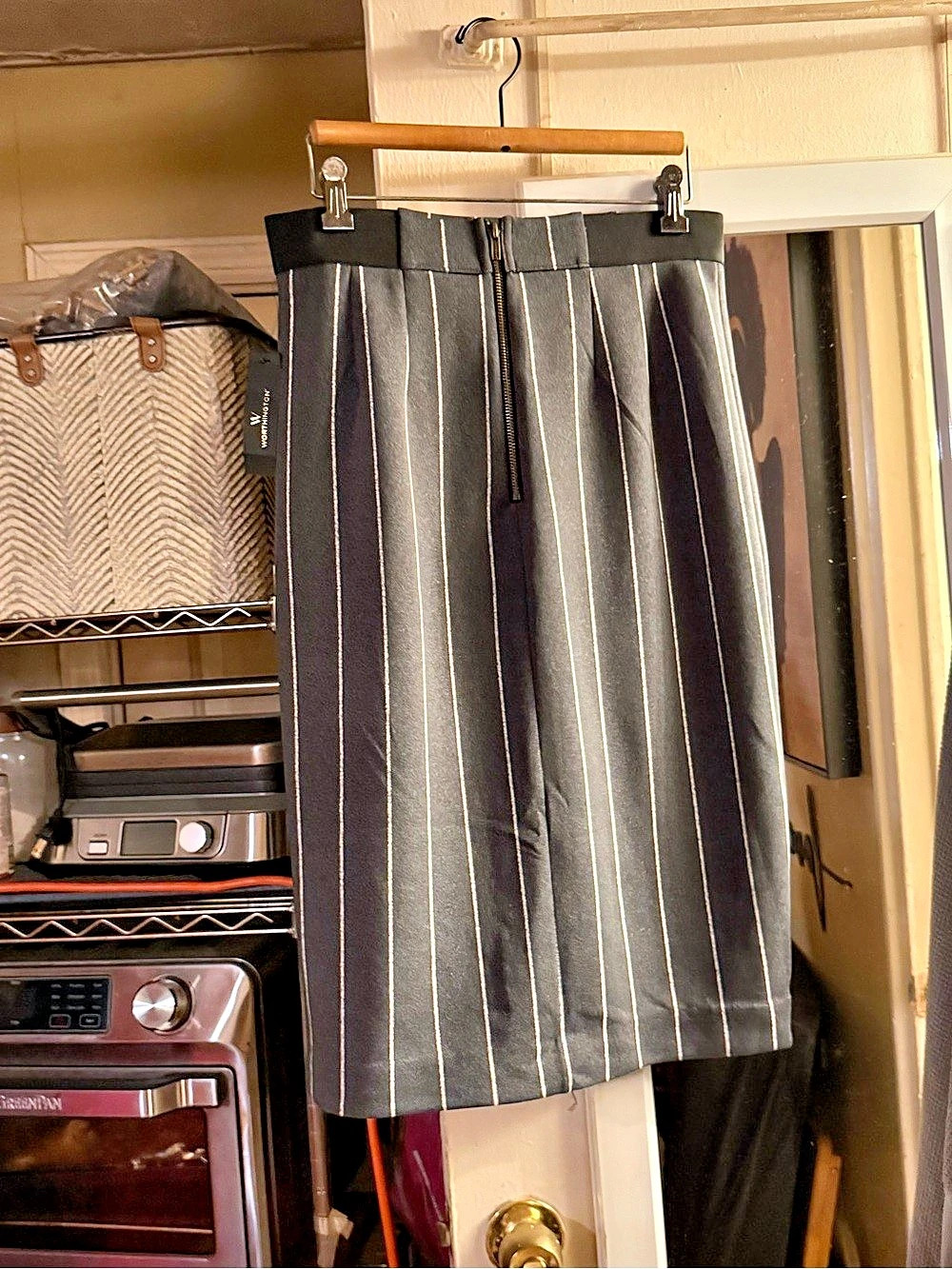 Worthington Autumn Herringbone Grey Multi Striped Midi Skirt in Gray Size 6 NWT